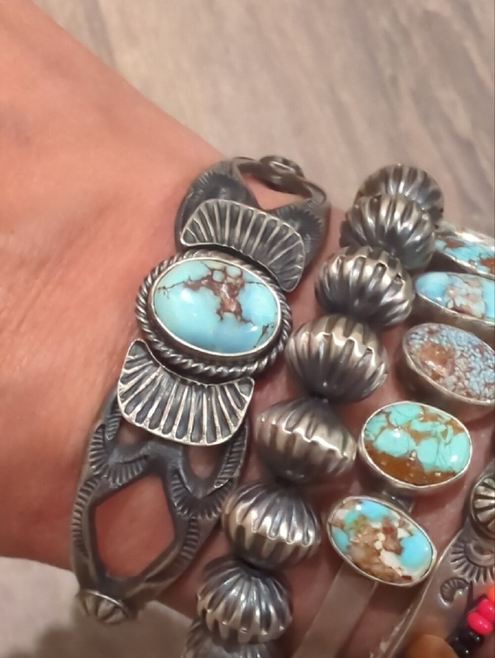 Navajo Golden Hills Turquoise Sterling Silver Cuff Bracelet - Picture 12 of 16